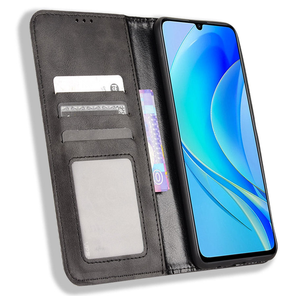For Huawei nova Y70 4G/nova Y70 Plus 4G PU Leather Retro Texture Anti-wear Cell Phone Case Stand Wallet Shockproof Cover