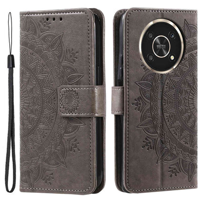 For Honor X30/X9 4G/5G Imprinted Mandala Flower Pattern Wrist Strap Wallet Case PU Leather Stand Feature Flip Cover