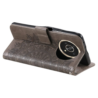 For Honor X30/X9 4G/5G Imprinted Mandala Flower Pattern Wrist Strap Wallet Case PU Leather Stand Feature Flip Cover