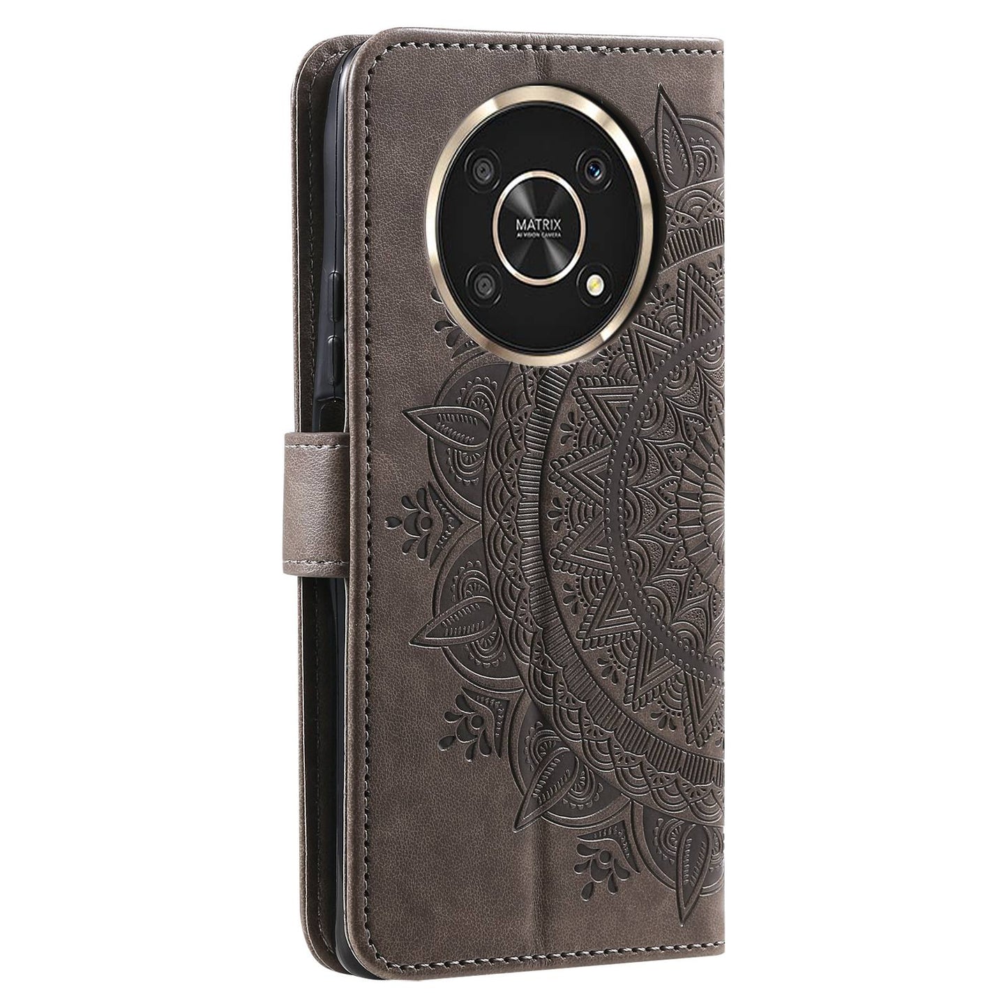 For Honor X30/X9 4G/5G Imprinted Mandala Flower Pattern Wrist Strap Wallet Case PU Leather Stand Feature Flip Cover