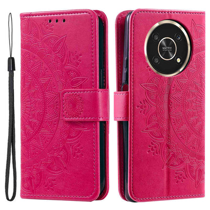For Honor X30/X9 4G/5G Imprinted Mandala Flower Pattern Wrist Strap Wallet Case PU Leather Stand Feature Flip Cover