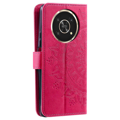 For Honor X30/X9 4G/5G Imprinted Mandala Flower Pattern Wrist Strap Wallet Case PU Leather Stand Feature Flip Cover
