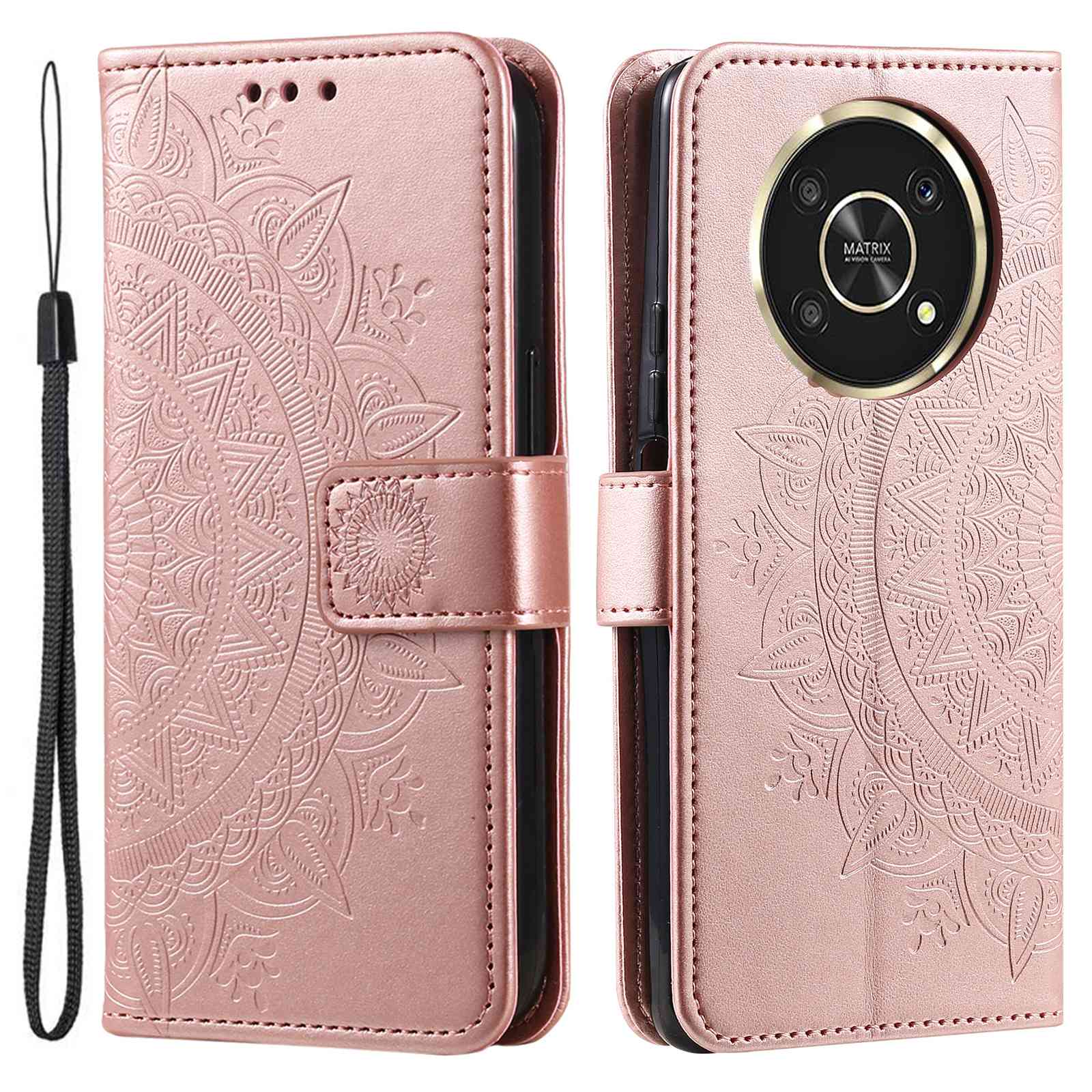 For Honor X30/X9 4G/5G Imprinted Mandala Flower Pattern Wrist Strap Wallet Case PU Leather Stand Feature Flip Cover
