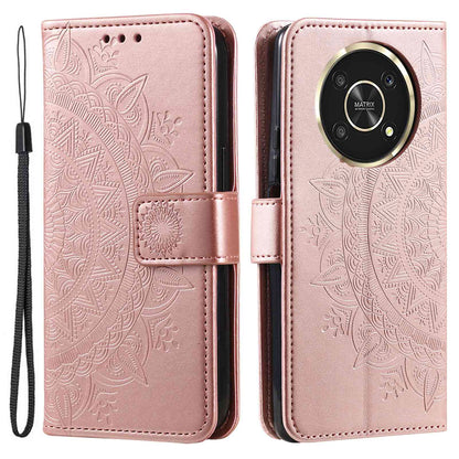 For Honor X30/X9 4G/5G Imprinted Mandala Flower Pattern Wrist Strap Wallet Case PU Leather Stand Feature Flip Cover