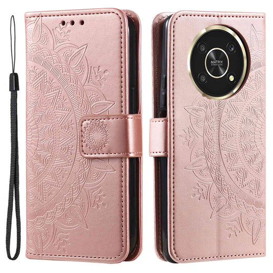 For Honor X30/X9 4G/5G Imprinted Mandala Flower Pattern Wrist Strap Wallet Case PU Leather Stand Feature Flip Cover