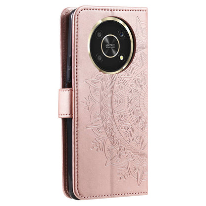 For Honor X30/X9 4G/5G Imprinted Mandala Flower Pattern Wrist Strap Wallet Case PU Leather Stand Feature Flip Cover