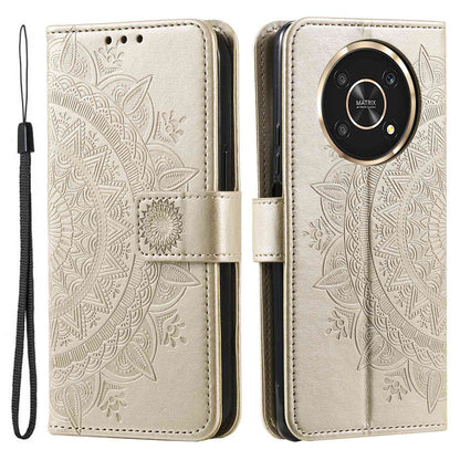 For Honor X30/X9 4G/5G Imprinted Mandala Flower Pattern Wrist Strap Wallet Case PU Leather Stand Feature Flip Cover