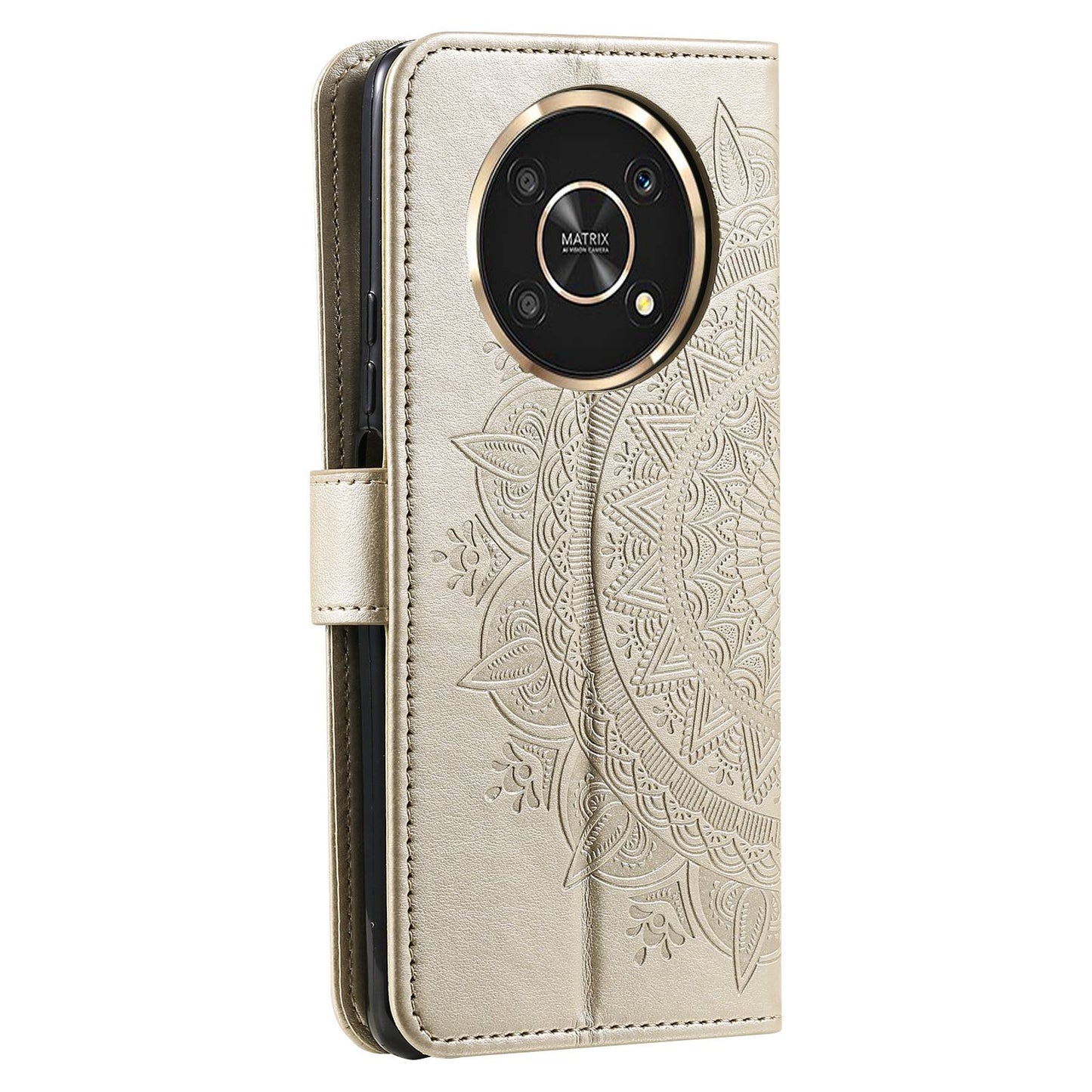 For Honor X30/X9 4G/5G Imprinted Mandala Flower Pattern Wrist Strap Wallet Case PU Leather Stand Feature Flip Cover