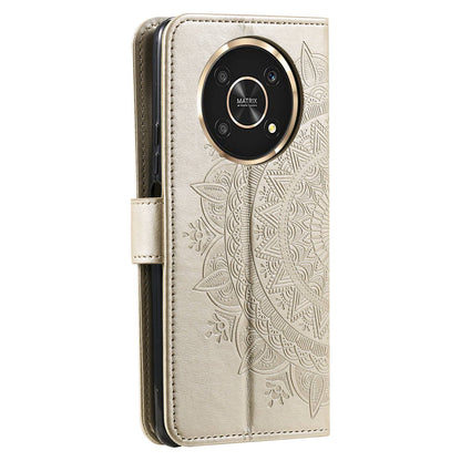 For Honor X30/X9 4G/5G Imprinted Mandala Flower Pattern Wrist Strap Wallet Case PU Leather Stand Feature Flip Cover
