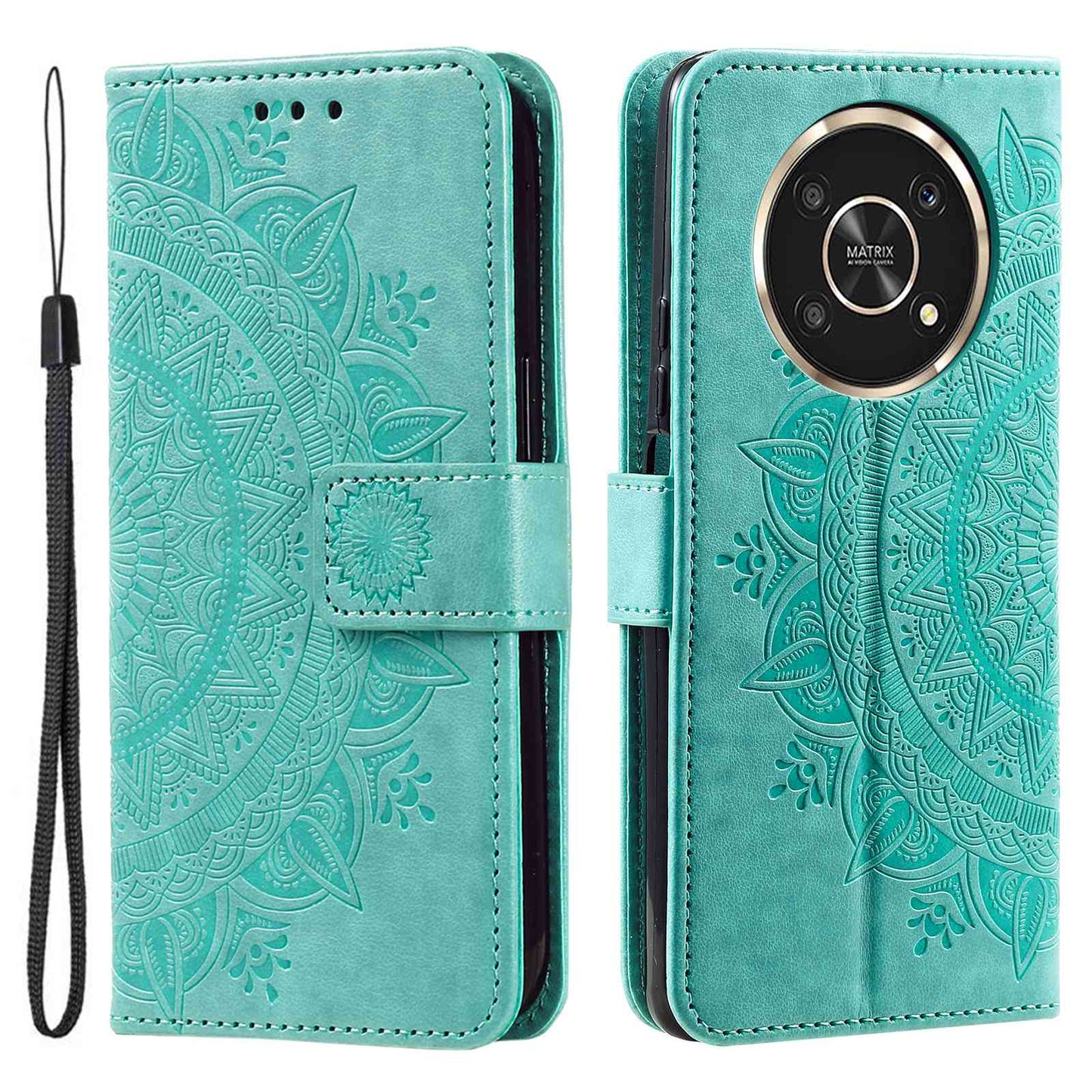 For Honor X30/X9 4G/5G Imprinted Mandala Flower Pattern Wrist Strap Wallet Case PU Leather Stand Feature Flip Cover