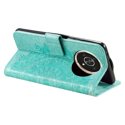 For Honor X30/X9 4G/5G Imprinted Mandala Flower Pattern Wrist Strap Wallet Case PU Leather Stand Feature Flip Cover