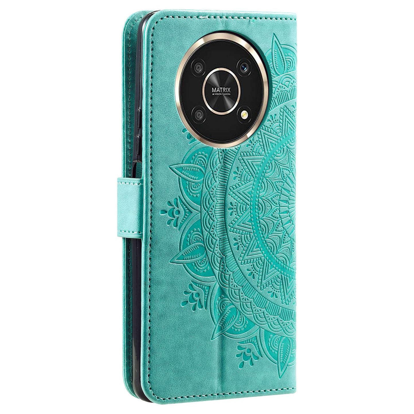 For Honor X30/X9 4G/5G Imprinted Mandala Flower Pattern Wrist Strap Wallet Case PU Leather Stand Feature Flip Cover
