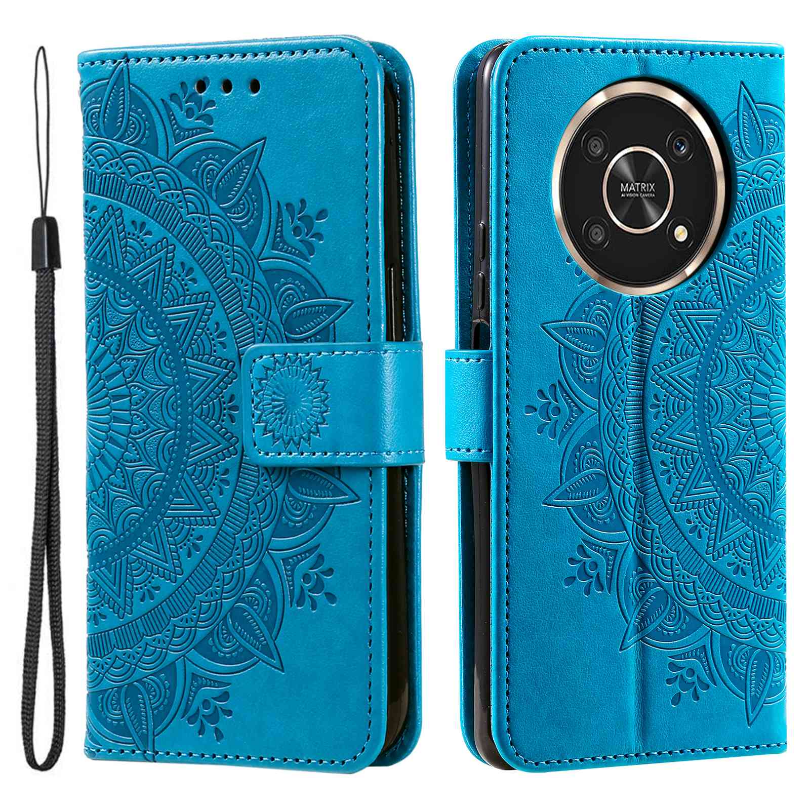 For Honor X30/X9 4G/5G Imprinted Mandala Flower Pattern Wrist Strap Wallet Case PU Leather Stand Feature Flip Cover