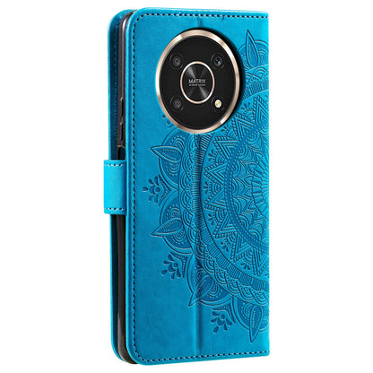 For Honor X30/X9 4G/5G Imprinted Mandala Flower Pattern Wrist Strap Wallet Case PU Leather Stand Feature Flip Cover