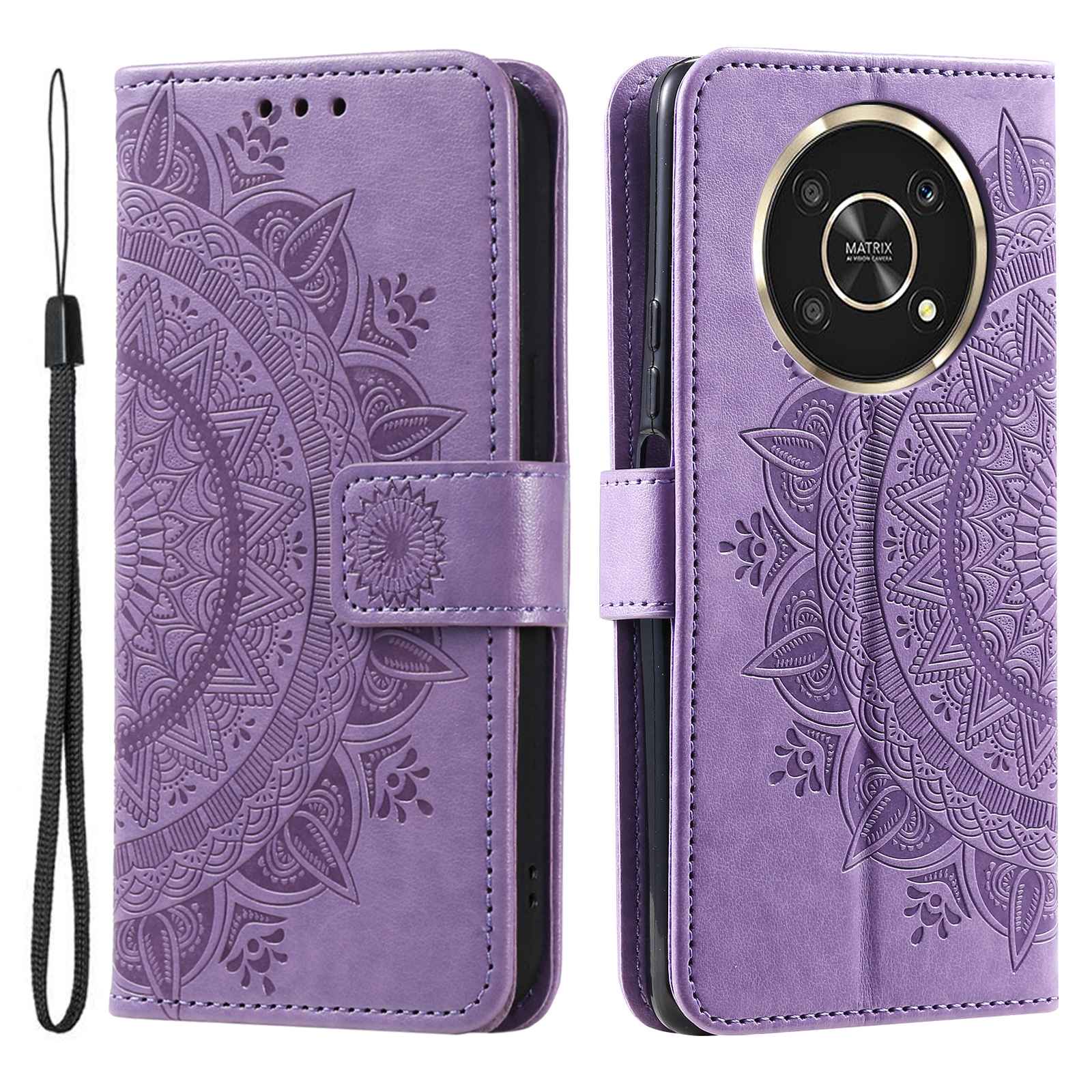 For Honor X30/X9 4G/5G Imprinted Mandala Flower Pattern Wrist Strap Wallet Case PU Leather Stand Feature Flip Cover