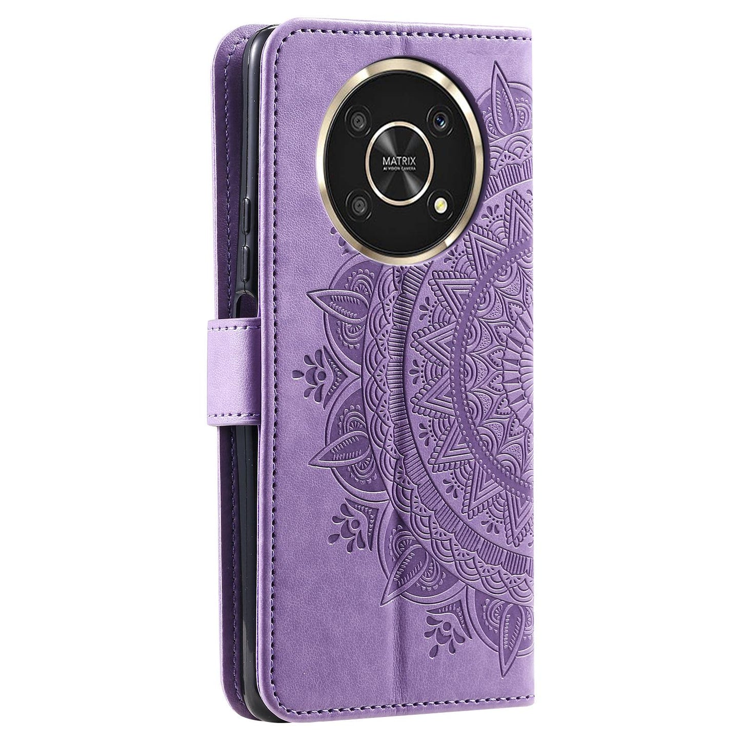 For Honor X30/X9 4G/5G Imprinted Mandala Flower Pattern Wrist Strap Wallet Case PU Leather Stand Feature Flip Cover