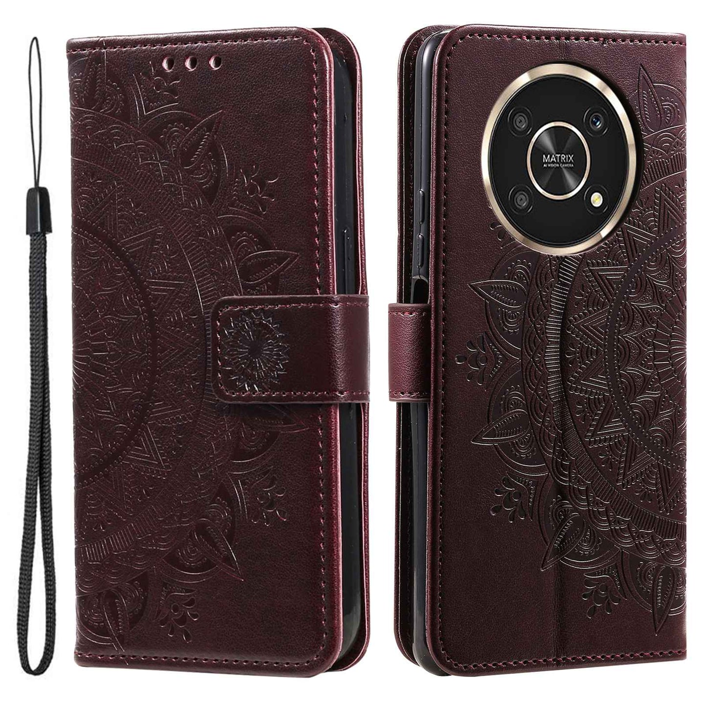 For Honor X30/X9 4G/5G Imprinted Mandala Flower Pattern Wrist Strap Wallet Case PU Leather Stand Feature Flip Cover