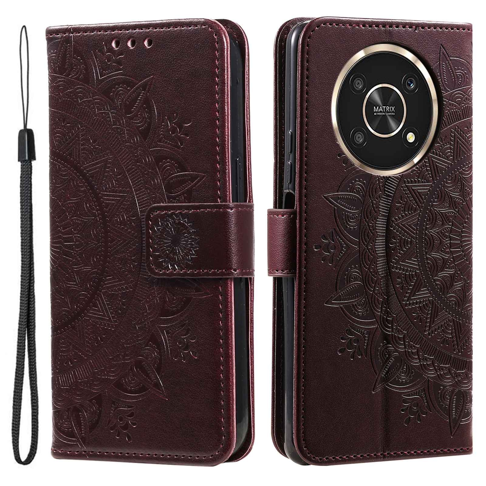 For Honor X30/X9 4G/5G Imprinted Mandala Flower Pattern Wrist Strap Wallet Case PU Leather Stand Feature Flip Cover