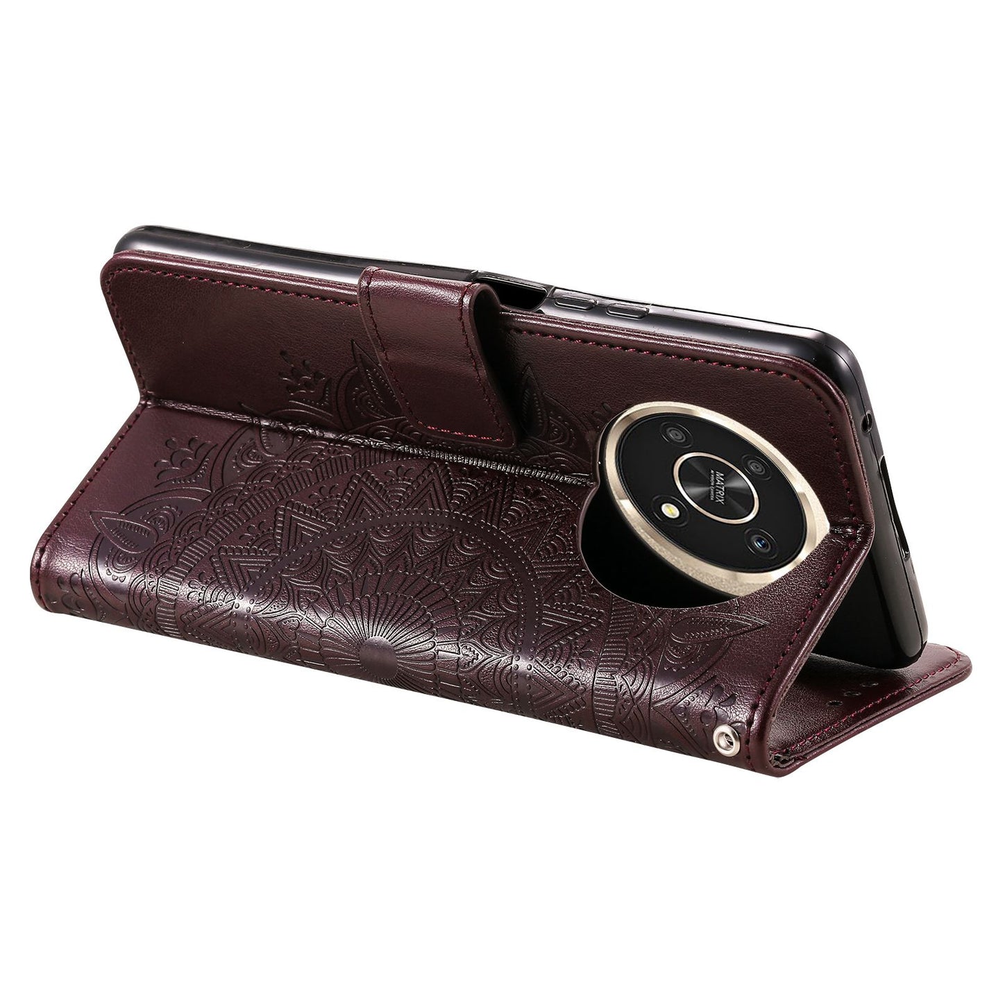 For Honor X30/X9 4G/5G Imprinted Mandala Flower Pattern Wrist Strap Wallet Case PU Leather Stand Feature Flip Cover