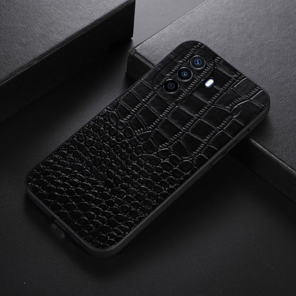 For Huawei Enjoy 50/nova Y70 4G/nova Y70 Plus 4G Crocodile Texture Genuine Cowhide Leather Coating Case Leather Soft TPU Hard PC Protection Phone Cover