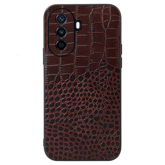 For Huawei Enjoy 50/nova Y70 4G/nova Y70 Plus 4G Crocodile Texture Genuine Cowhide Leather Coating Case Leather Soft TPU Hard PC Protection Phone Cover