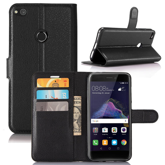 For Huawei P8 Lite (2017) / Honor 8 Lite Litchi Grain Leather Case 3 Card Holders with 1 Cash Pocket Wallet