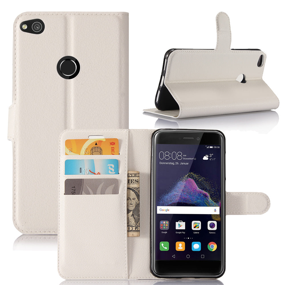 For Huawei P8 Lite (2017) / Honor 8 Lite Litchi Grain Leather Case 3 Card Holders with 1 Cash Pocket Wallet