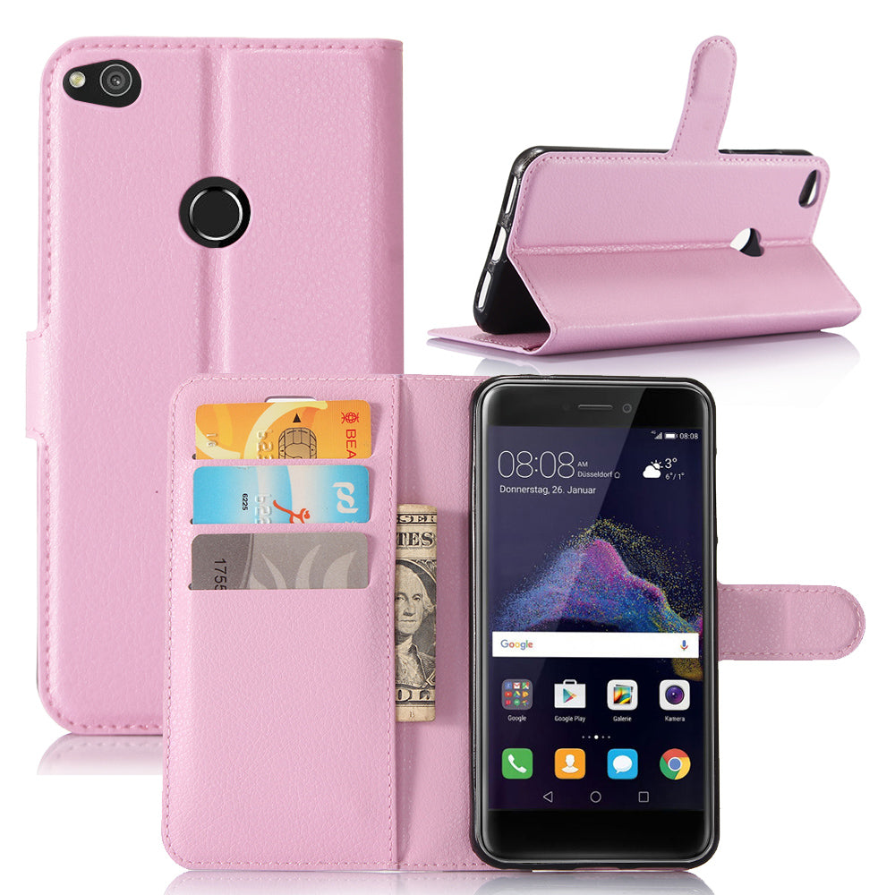 For Huawei P8 Lite (2017) / Honor 8 Lite Litchi Grain Leather Case 3 Card Holders with 1 Cash Pocket Wallet