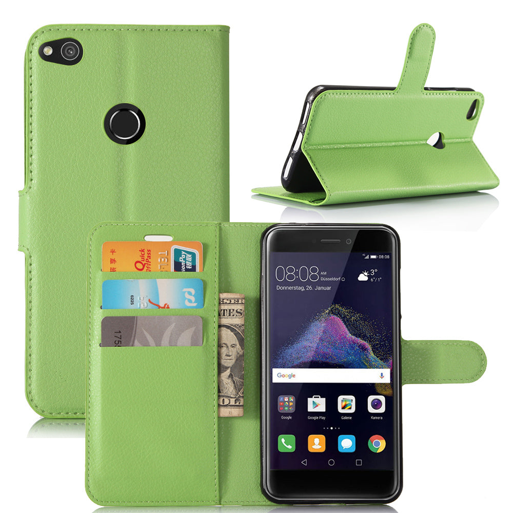 For Huawei P8 Lite (2017) / Honor 8 Lite Litchi Grain Leather Case 3 Card Holders with 1 Cash Pocket Wallet