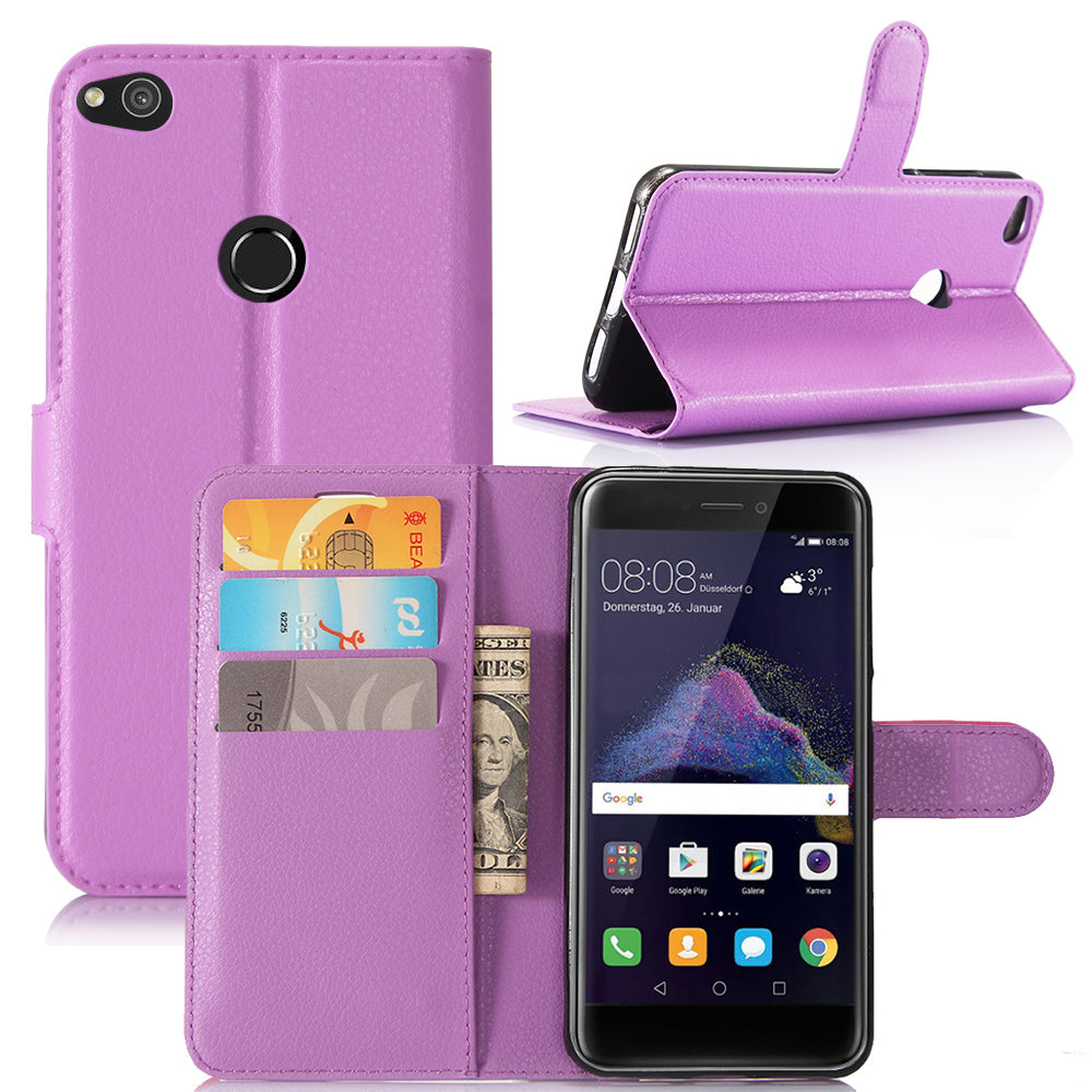 For Huawei P8 Lite (2017) / Honor 8 Lite Litchi Grain Leather Case 3 Card Holders with 1 Cash Pocket Wallet