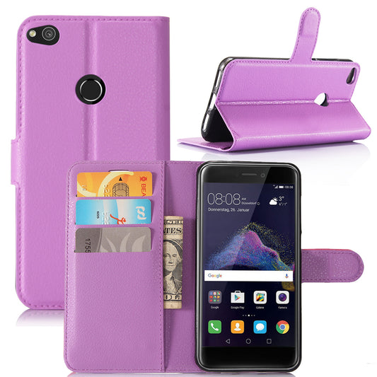 For Huawei P8 Lite (2017) / Honor 8 Lite Litchi Grain Leather Case 3 Card Holders with 1 Cash Pocket Wallet
