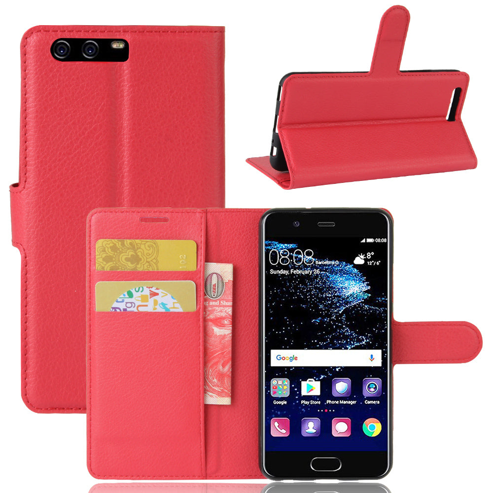 For Huawei P10 Litchi Skin Leather Stand Cover with Separated Wallet Design Anti-Collision Protection