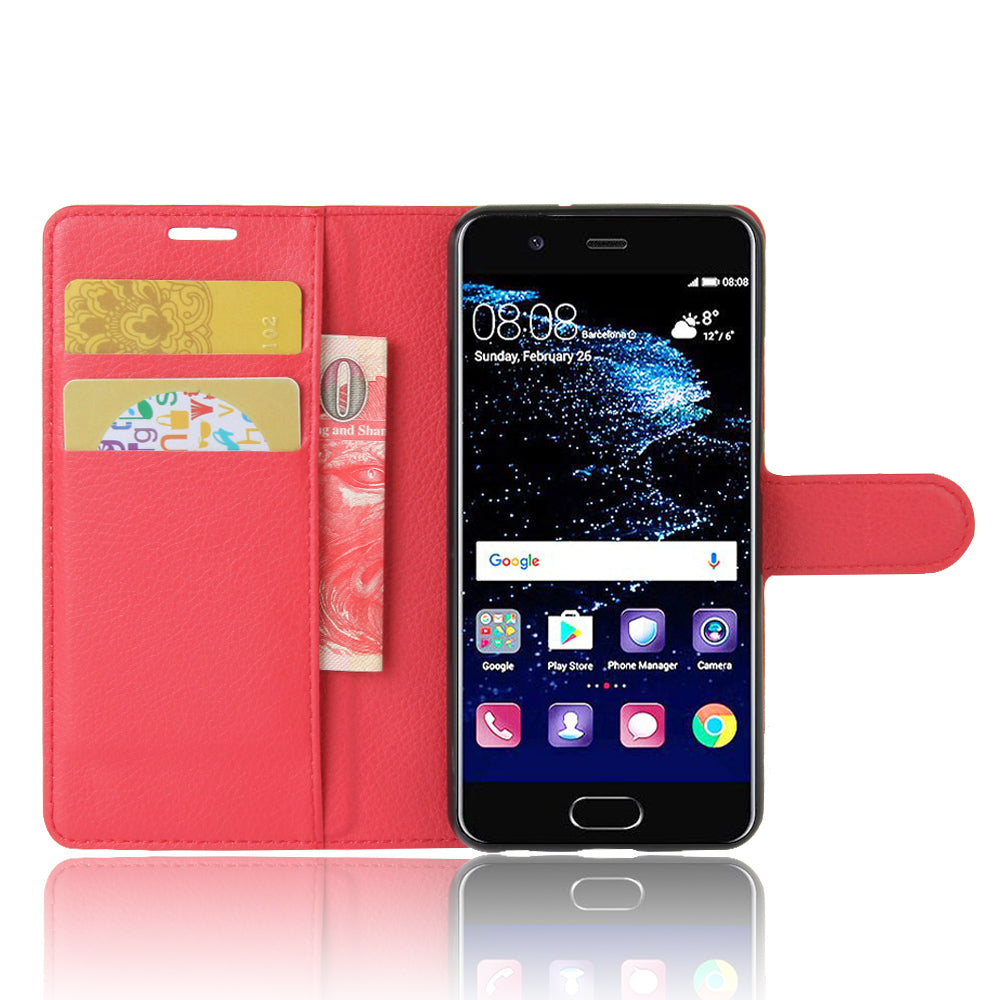 For Huawei P10 Litchi Skin Leather Stand Cover with Separated Wallet Design Anti-Collision Protection