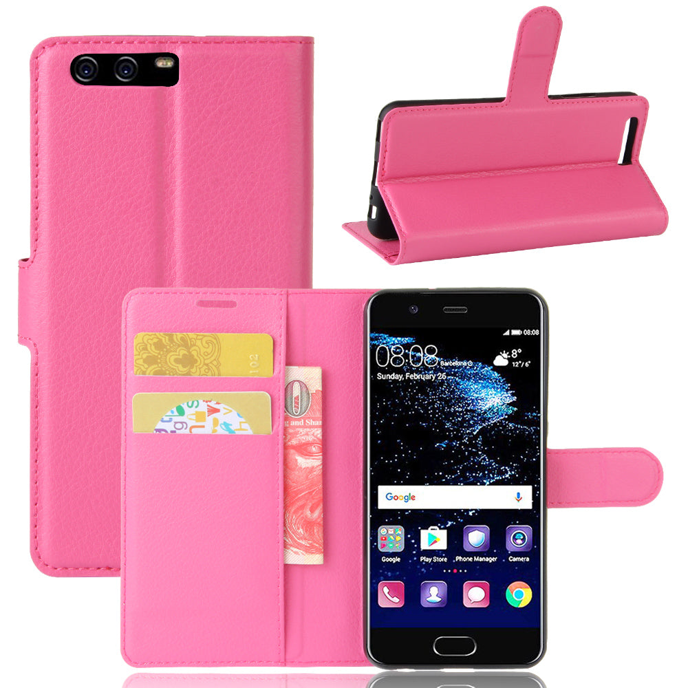 For Huawei P10 Litchi Skin Leather Stand Cover with Separated Wallet Design Anti-Collision Protection