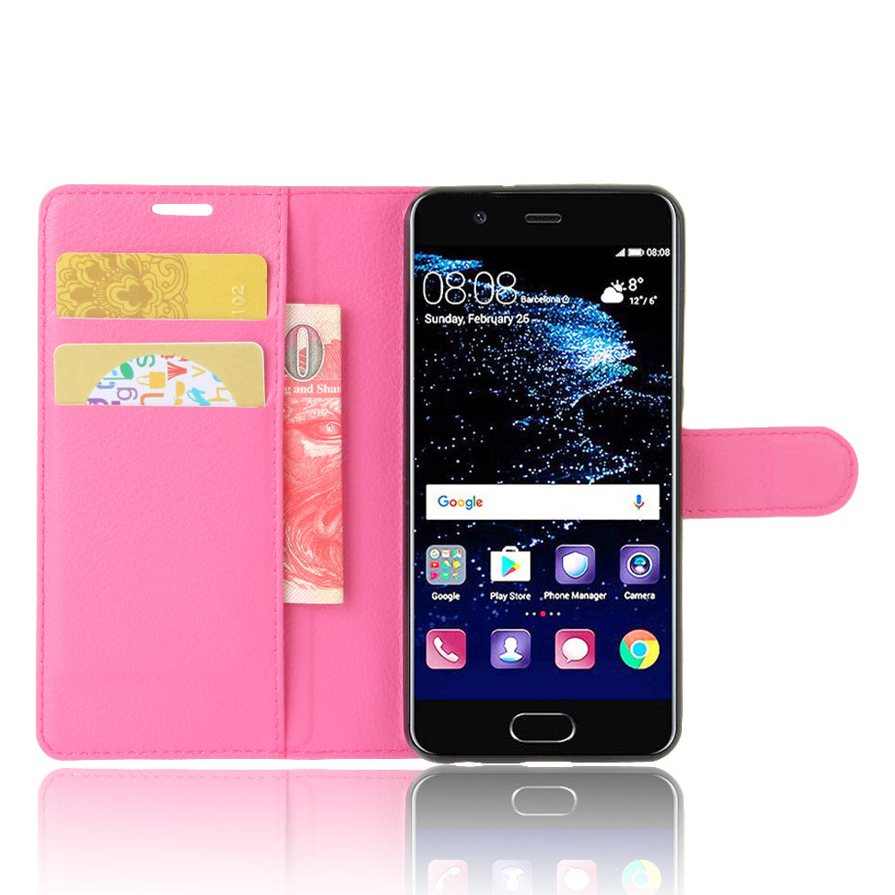 For Huawei P10 Litchi Skin Leather Stand Cover with Separated Wallet Design Anti-Collision Protection