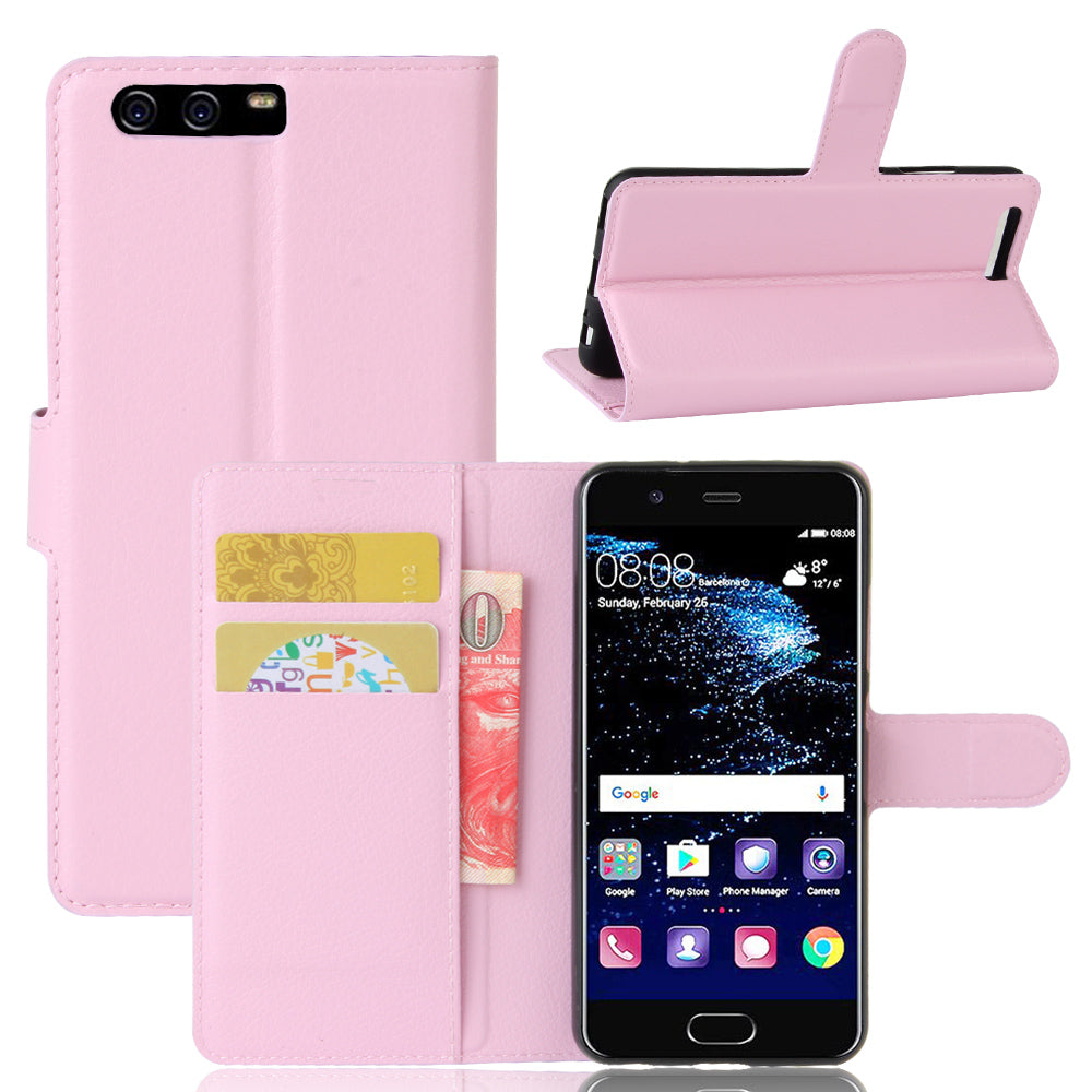 For Huawei P10 Litchi Skin Leather Stand Cover with Separated Wallet Design Anti-Collision Protection