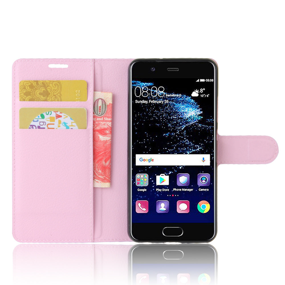 For Huawei P10 Litchi Skin Leather Stand Cover with Separated Wallet Design Anti-Collision Protection