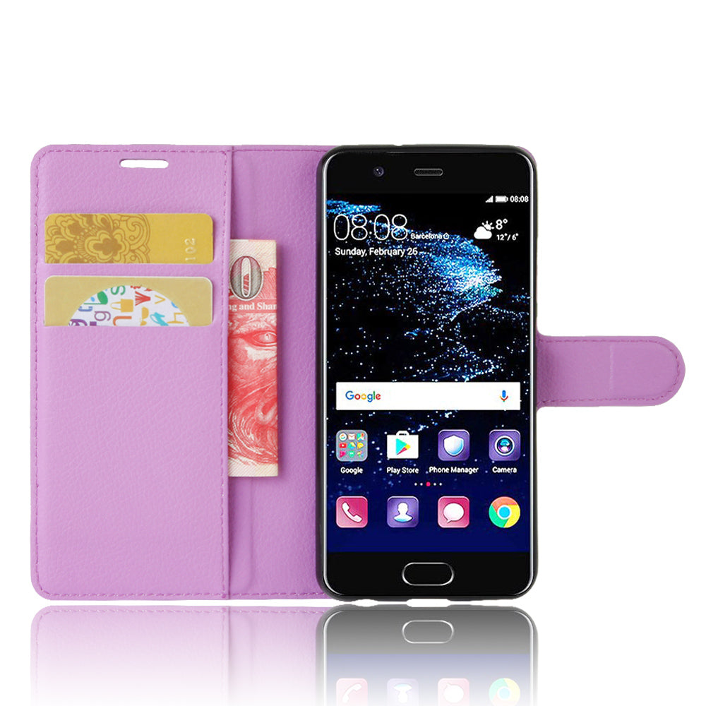 For Huawei P10 Litchi Skin Leather Stand Cover with Separated Wallet Design Anti-Collision Protection
