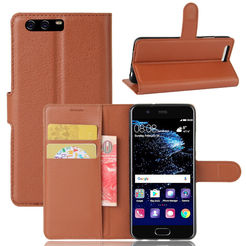 For Huawei P10 Litchi Skin Leather Stand Cover with Separated Wallet Design Anti-Collision Protection