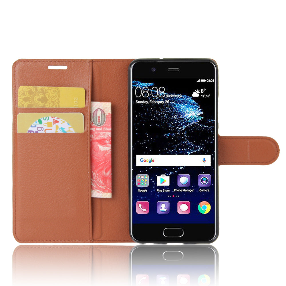 For Huawei P10 Litchi Skin Leather Stand Cover with Separated Wallet Design Anti-Collision Protection