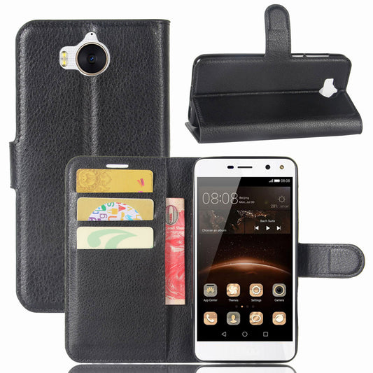 For Huawei Y5 (2017) / Y6 (2017) Litchi Texture PU Leather Card Slots Stand Phone Casing