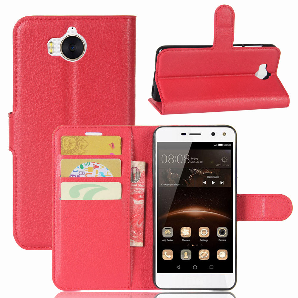 For Huawei Y5 (2017) / Y6 (2017) Litchi Texture PU Leather Card Slots Stand Phone Casing