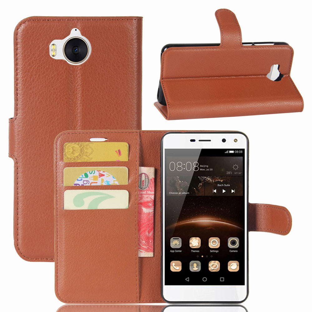 For Huawei Y5 (2017) / Y6 (2017) Litchi Texture PU Leather Card Slots Stand Phone Casing