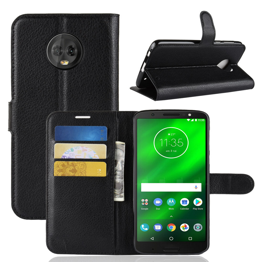 Litchi Texture Wallet Stand Leather Flip Casing for Motorola Moto G6 Plus
