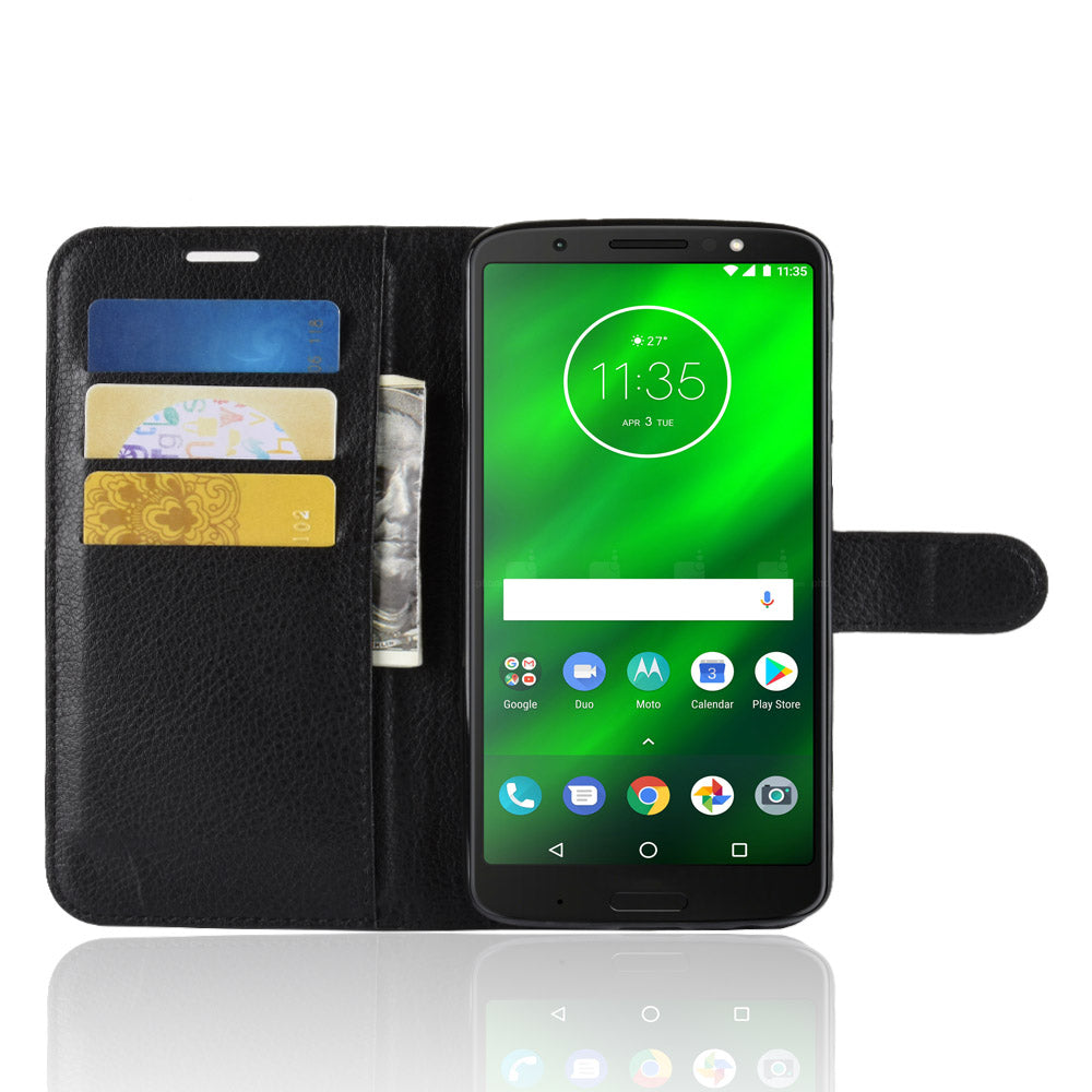 Litchi Texture Wallet Stand Leather Flip Casing for Motorola Moto G6 Plus