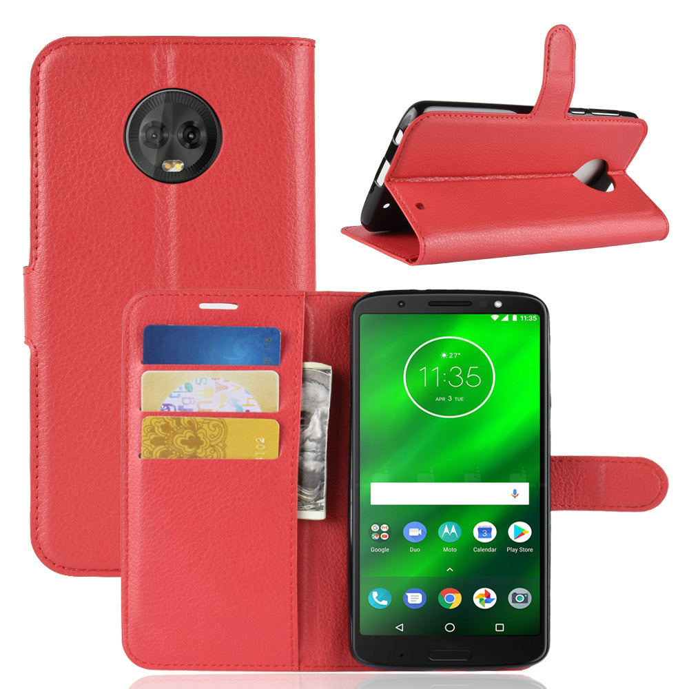 Litchi Texture Wallet Stand Leather Flip Casing for Motorola Moto G6 Plus