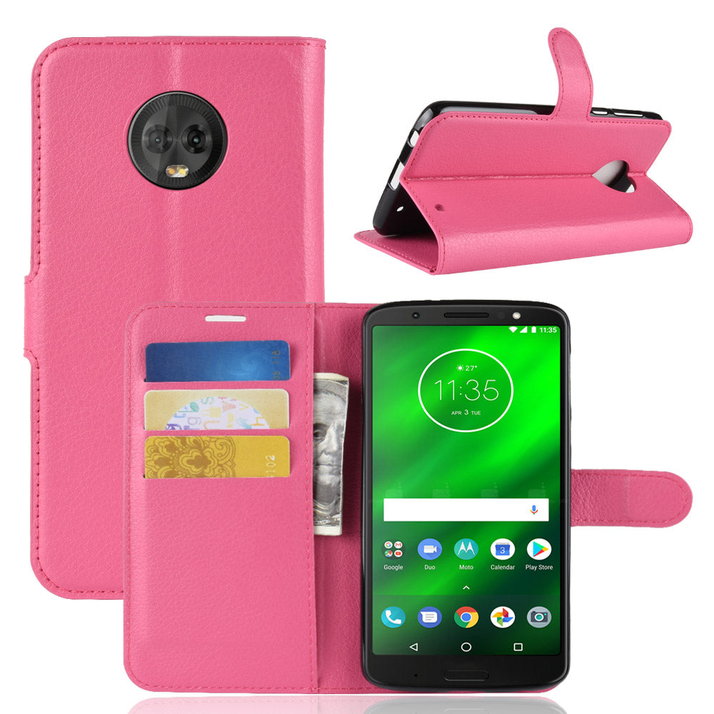 Litchi Texture Wallet Stand Leather Flip Casing for Motorola Moto G6 Plus