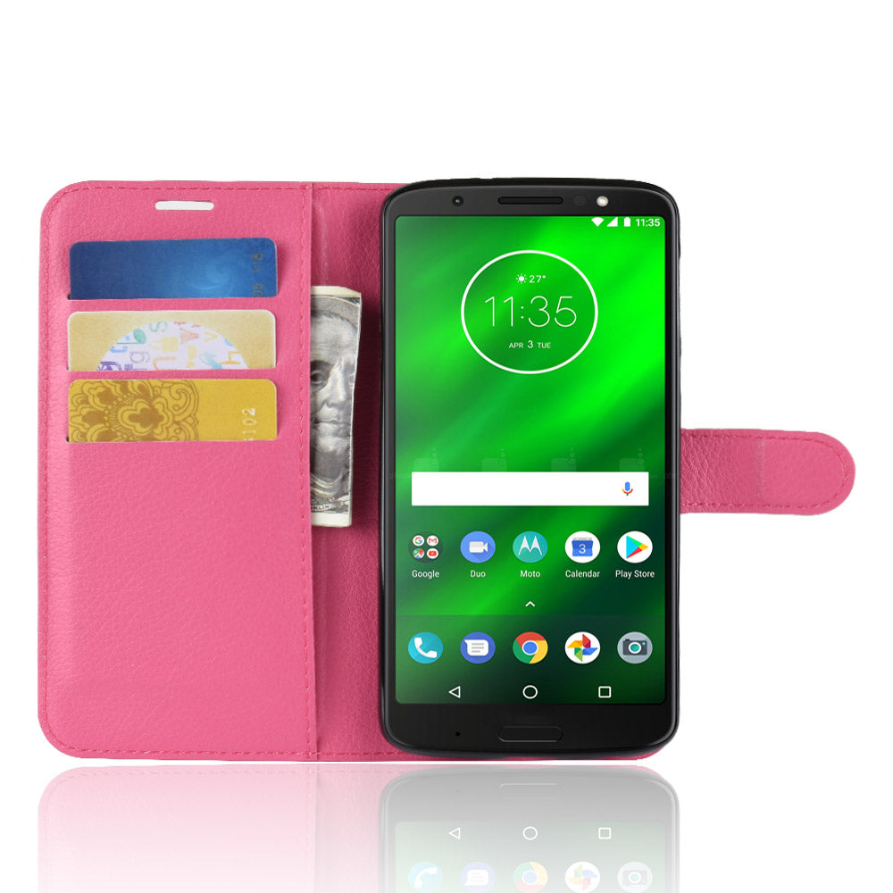 Litchi Texture Wallet Stand Leather Flip Casing for Motorola Moto G6 Plus