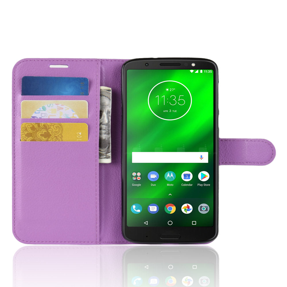 Litchi Texture Wallet Stand Leather Flip Casing for Motorola Moto G6 Plus