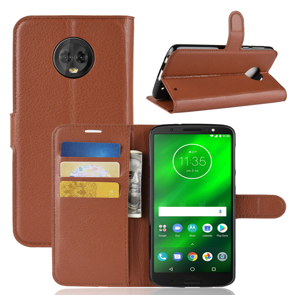 Litchi Texture Wallet Stand Leather Flip Casing for Motorola Moto G6 Plus